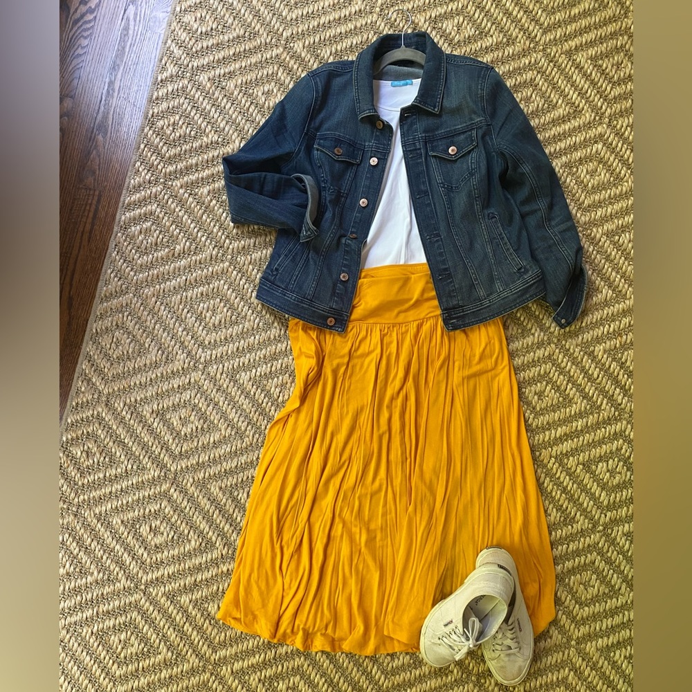 Bright golden-yellow midi skirt, size M, from Loft